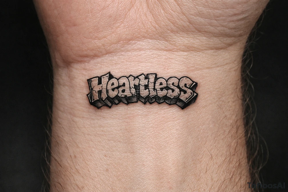 show me a tattoo of heartless with bubble letters tattoo idea