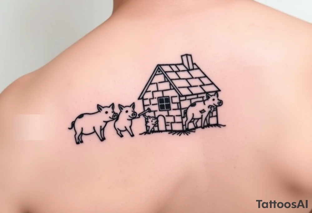 Brick house being blown off 3 little piggy's by a big bad wolf tattoo idea