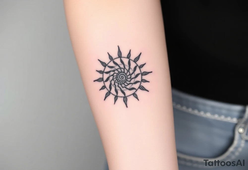 Fibonacci spiral shell sun tattoo idea