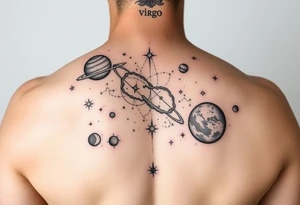 The galaxy with the virgo constellation and planets with stars tattoo idea
