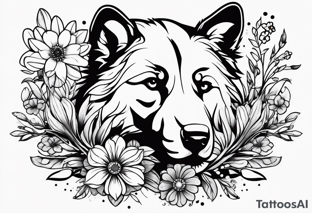 paw print and wild flowers tattoo idea