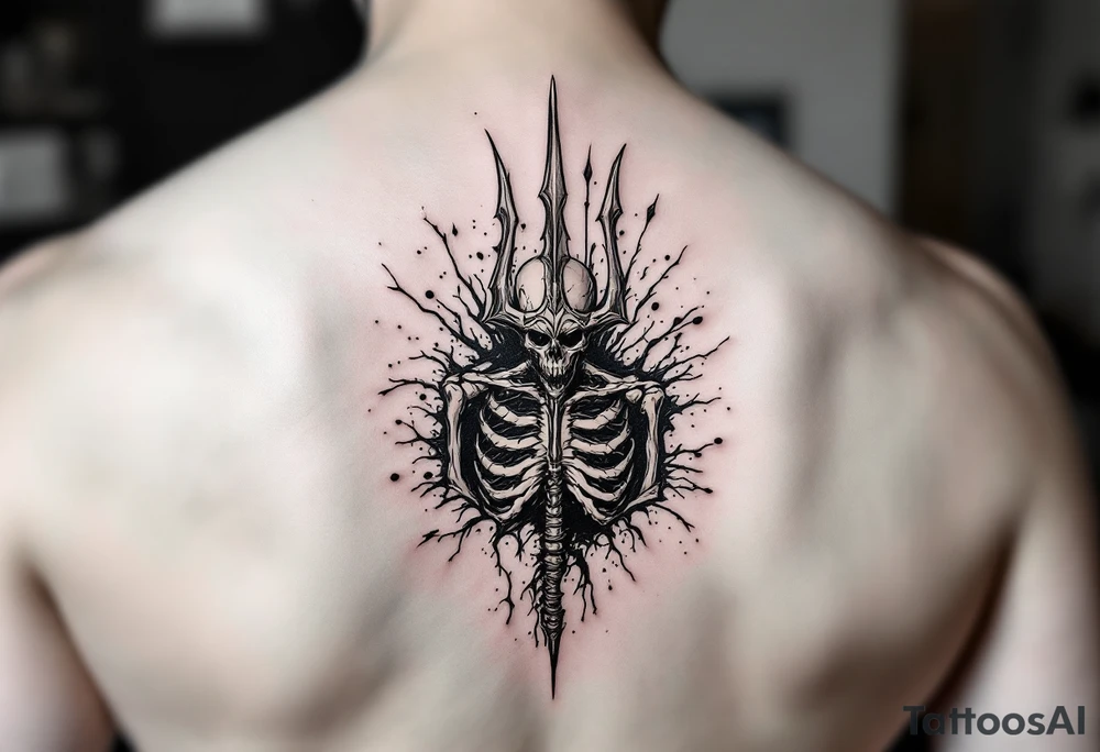 skeleton behind trident coming out of skin effect tattoo idea skeleton behind trident coming out of skin effect tattoo idea