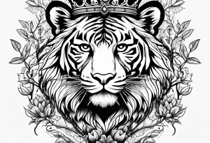 Tree of life with a tiger and a crown tattoo idea