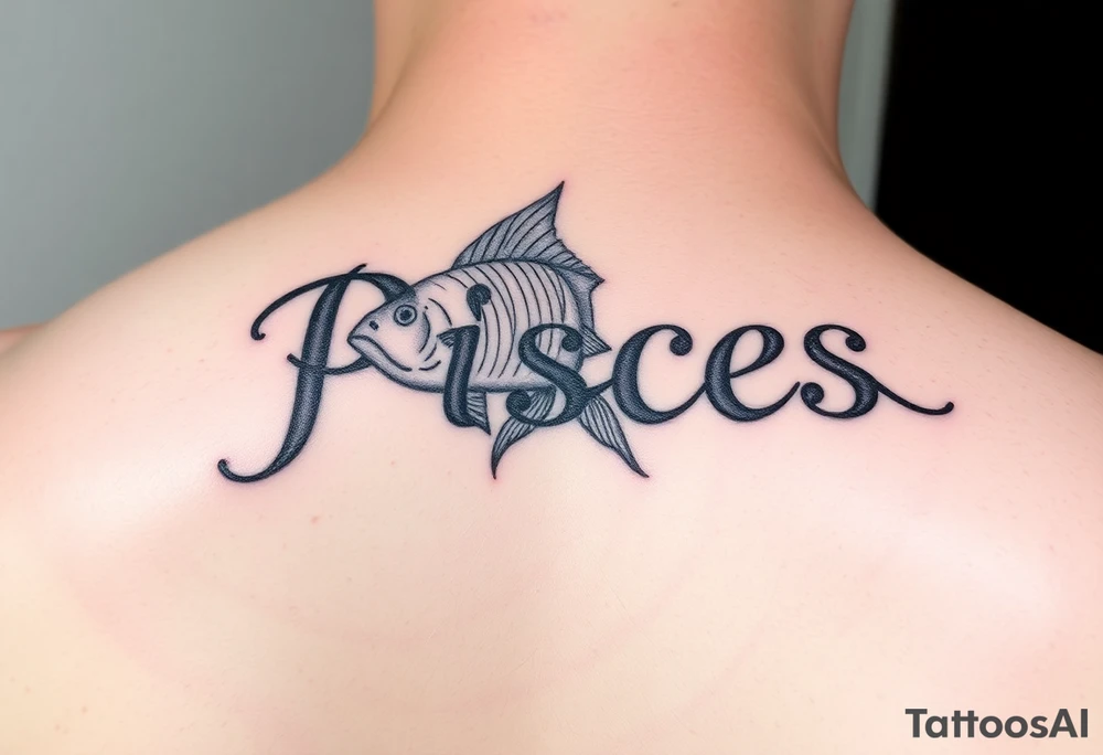 From the word “Pisces” around the word female characteristics of the zodiac sign using also the 2 fish tattoo idea
