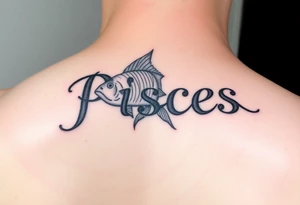 From the word “Pisces” around the word female characteristics of the zodiac sign using also the 2 fish tattoo idea