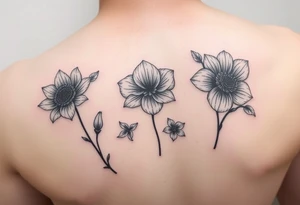 April, November and August birthflowers with July birthflower as filler tattoo idea