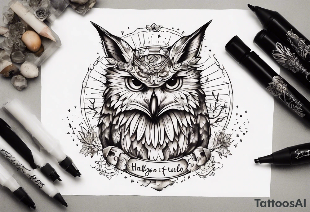 halb 
Fuchs halb Eule unter der Sonne mit dem Schriftzug Sapere Aude tattoo idea