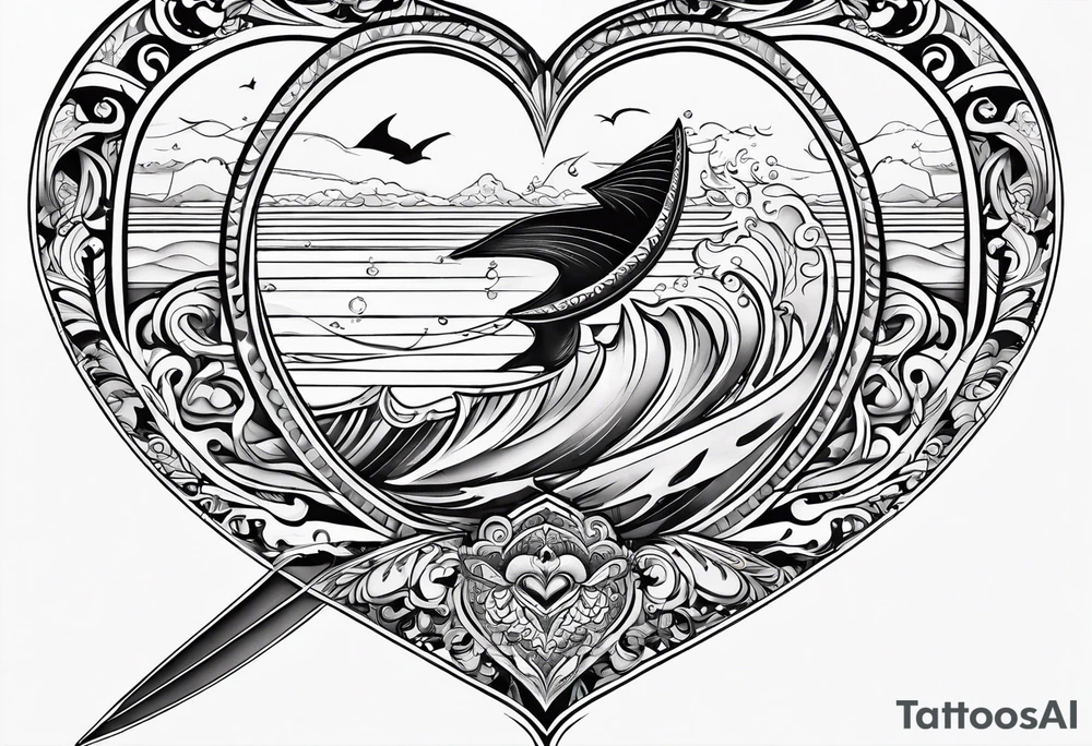 I want a very thin tattoo of a kitesurfer with a heart-shaped sail tattoo idea