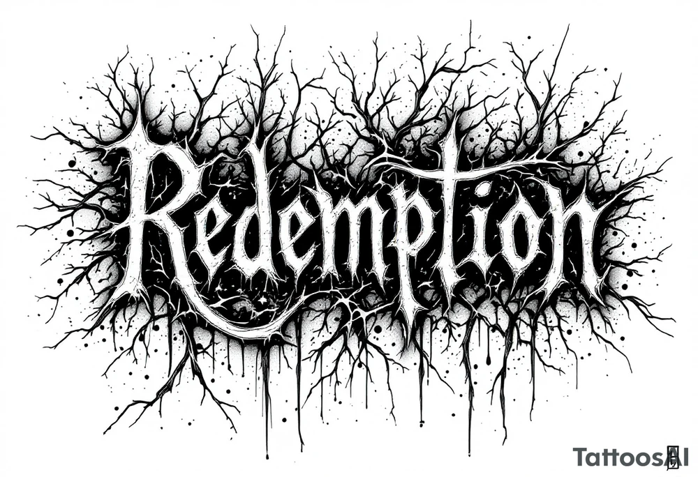 REDEMPTION  in handwritten, cursive, bold, gothic tattoo idea