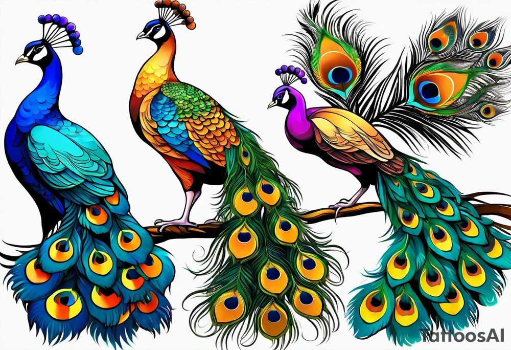 Peacock. Music. Bird or paradise flowers. tattoo idea