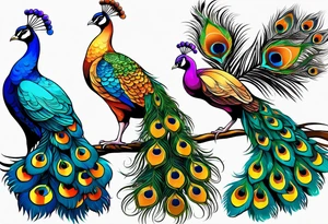 Peacock. Music. Bird or paradise flowers. tattoo idea