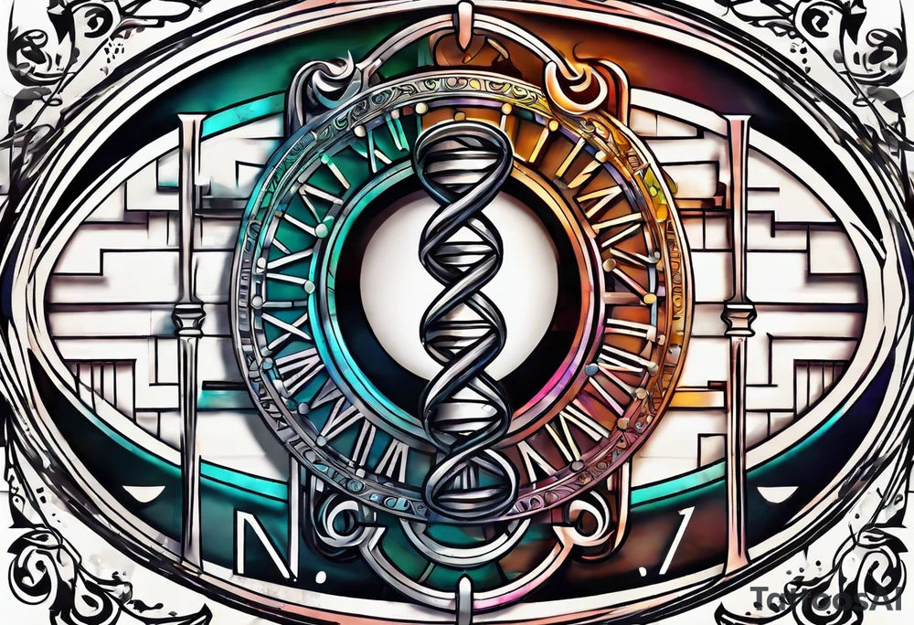 8.25.2017 in Roman numerals with a DNA strand in the background tattoo idea