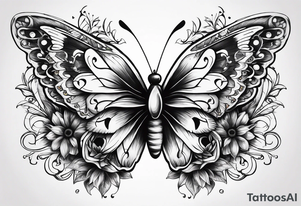 Wing cross with sunflower and butterflies tattoo idea