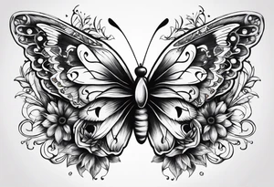 Wing cross with sunflower and butterflies tattoo idea