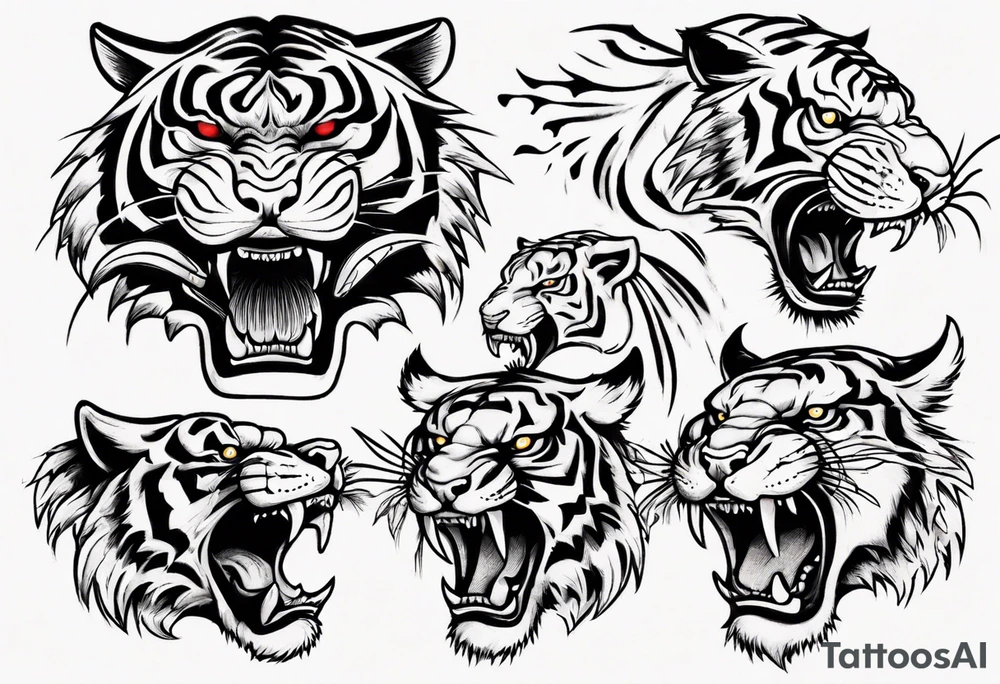 Ferocious Tiger roaring tattoo idea