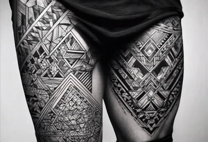 geometric pattern full leg and butt sleeve male tattoo idea