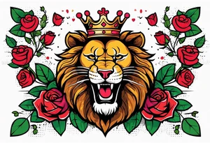 Roaring Lion with crown  with roses tattoo idea