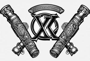 Two lightsaber hilts overlapped as an "X" with the initials A, J, L and N surrounding the empty spaces. tattoo idea