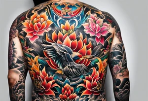 Semi muscular back tattoo that is inspired by the yakoza tattoos tattoo idea