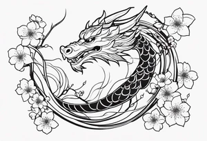 dragon, japanese, female, cherry blossoms, vines, elegant, minimalist, sleek tattoo idea