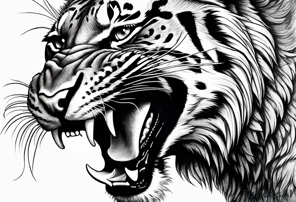 big cat growling, no mane tattoo idea