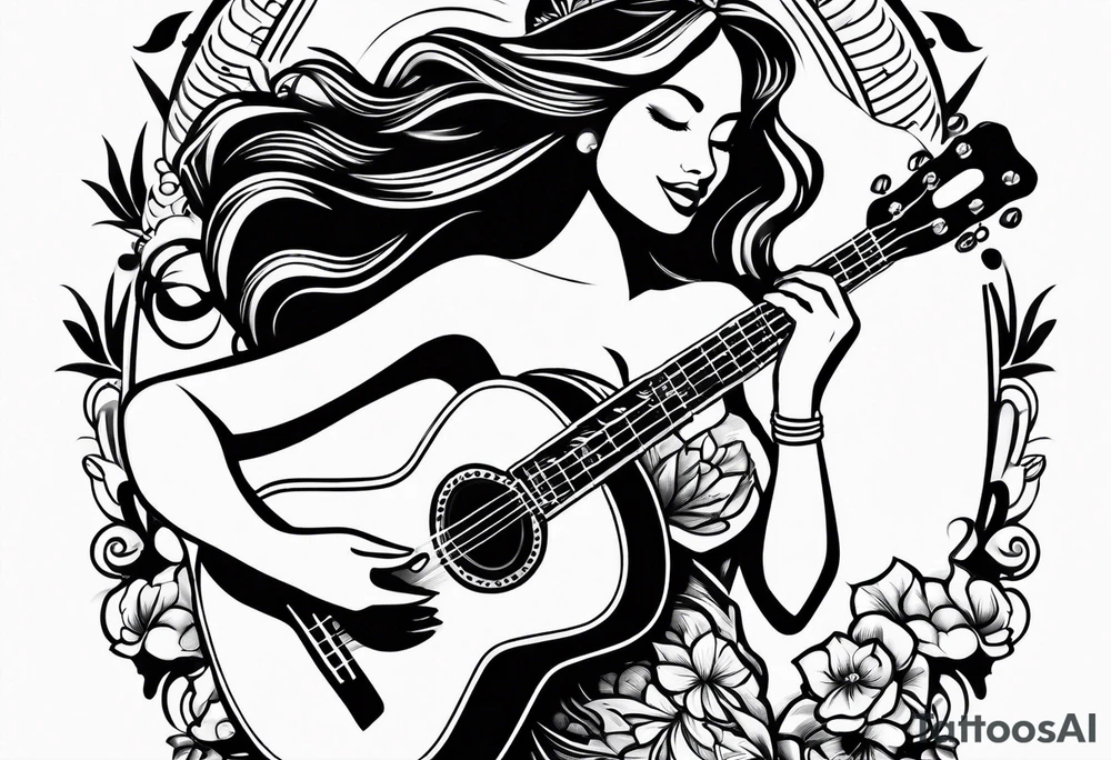 dancing hula girl with ukulele tattoo idea