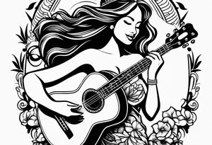 dancing hula girl with ukulele tattoo idea