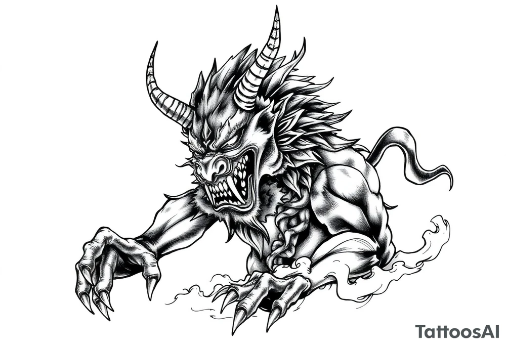 a Japanese folklore demon from old times tattoo idea