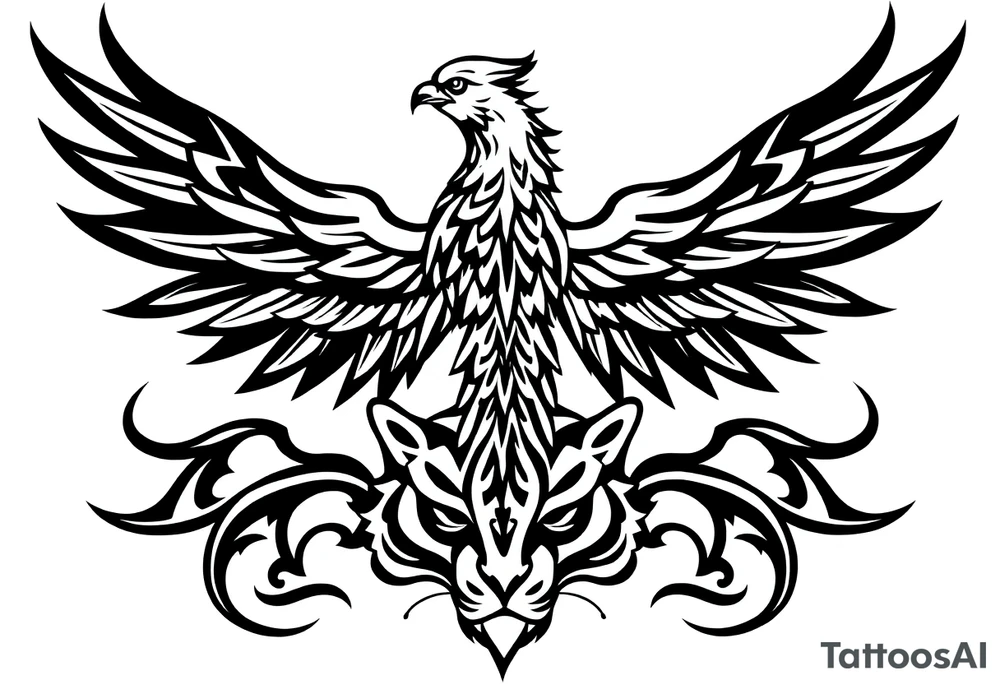 a phoenix perched on a tiger's back tattoo idea