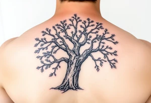Live oak Tree with bark and leaves tattoo idea