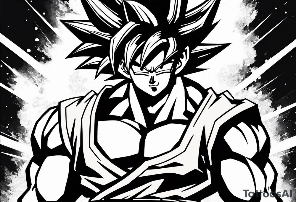 Son-Goku as a super saiyajin . A huge dragonball surrounds the whole scenery. Gokus friends are surrounding him as shadows tattoo idea