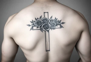 Roses crown of thorns on cross tattoo idea