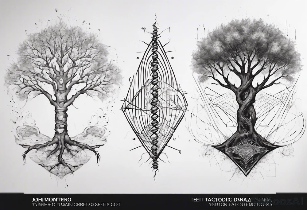 Tree with no leaves with it's main trunk main of DNA with geometic work on sides tattoo idea Tree with no leaves with it's main trunk main of DNA with geometic work on sides tattoo idea
