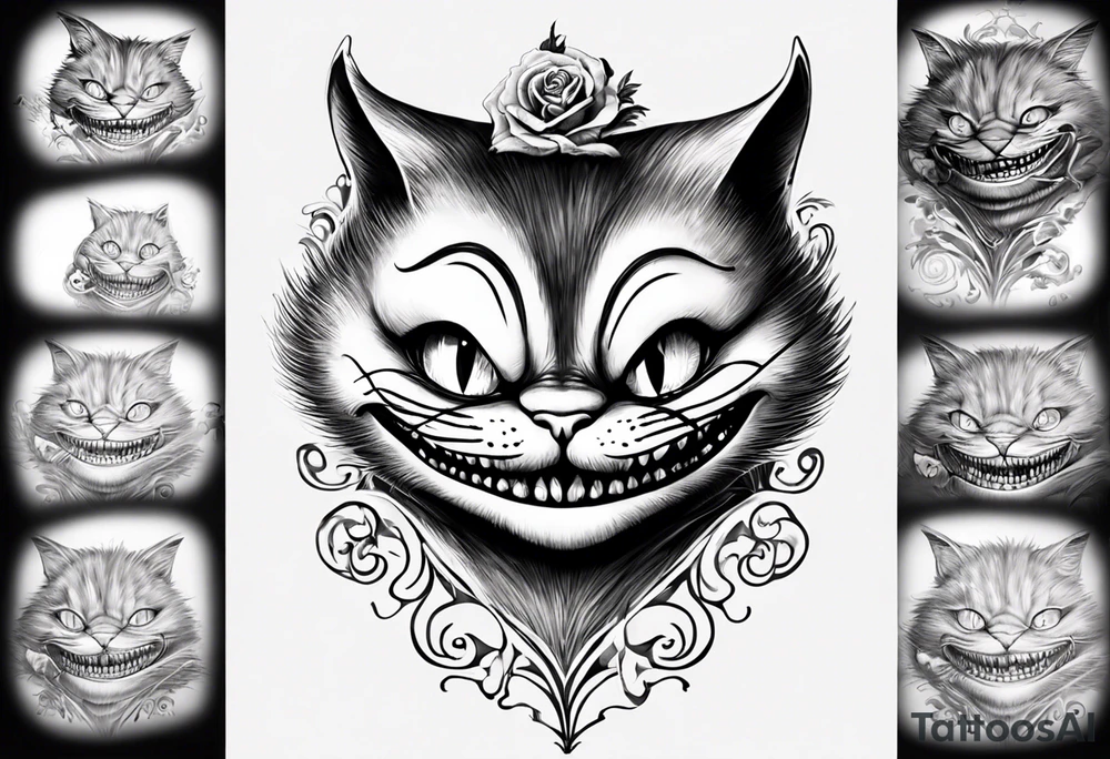 Cheshire Cat From Alice in wonderland with quote tattoo idea