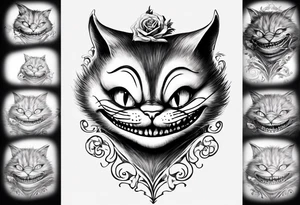 Cheshire Cat From Alice in wonderland with quote tattoo idea