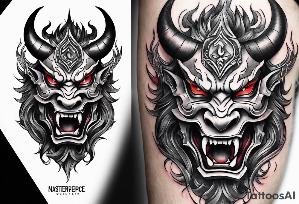 half Oni Mask on tricep tattoo idea