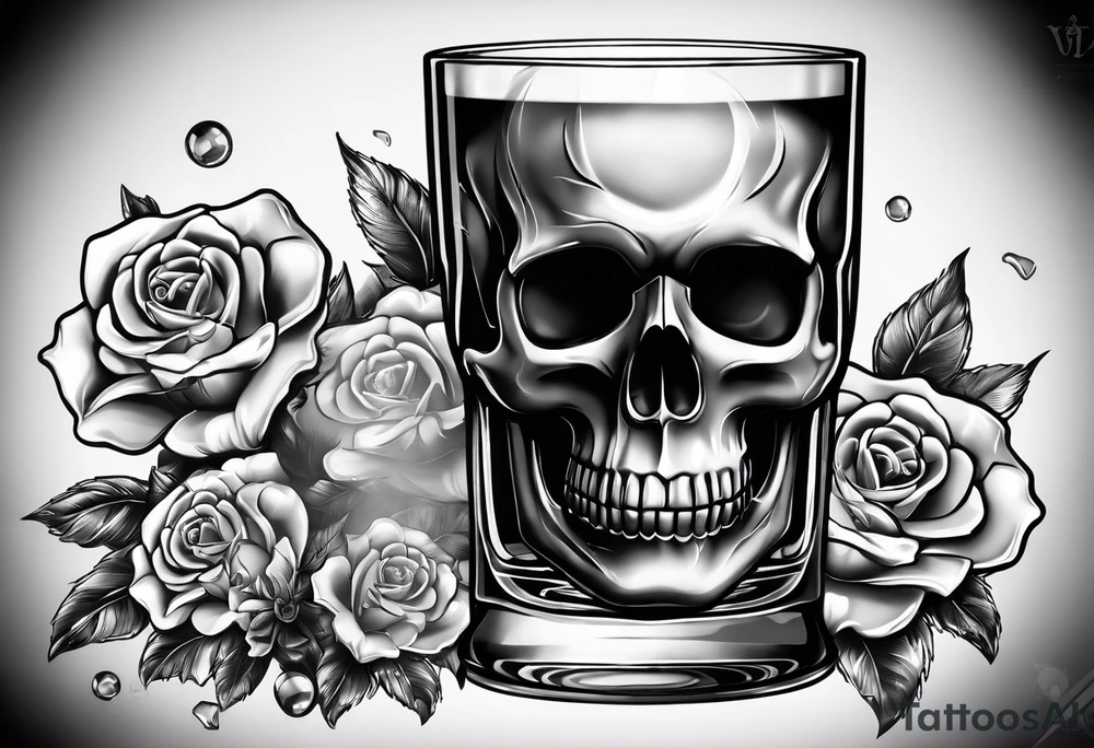 Whiskey glass with skull ice cubes tattoo idea Whiskey glass with skull ice cubes tattoo idea