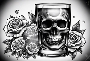 Whiskey glass with skull ice cubes tattoo idea