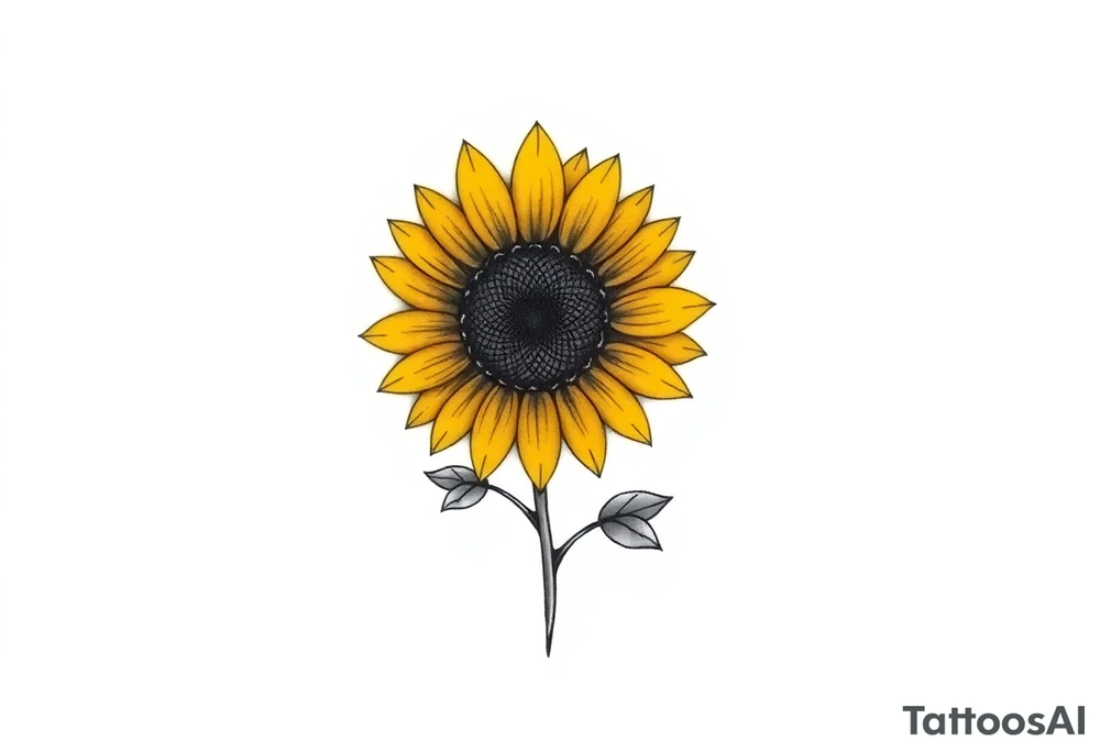A minimalist sunflower tattoo that represents a shattered and betrayed gemini woman who fought hard throughout this year. With colors yellow and black. Make it unique and rare. Without leaves and stem. Simple but elegant. Cute and catchy tattoo idea