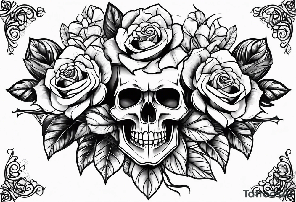 skull with roses tattoo idea