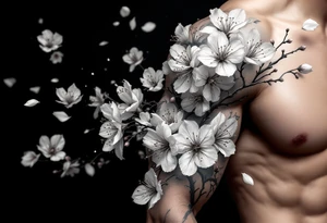 delicate cherry blossoms swirling in spring breeze with petals tattoo idea