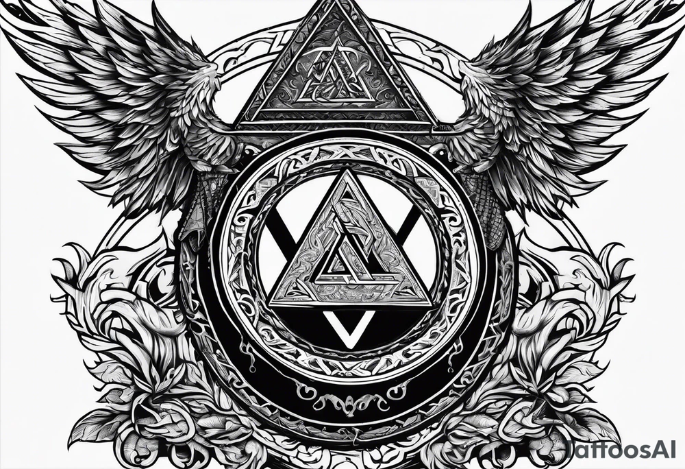 Valhalla shield valknut sword axe flames cloud tattoo idea Valhalla shield valknut sword axe flames cloud tattoo idea