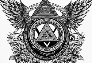 Valhalla shield valknut sword axe flames cloud tattoo idea