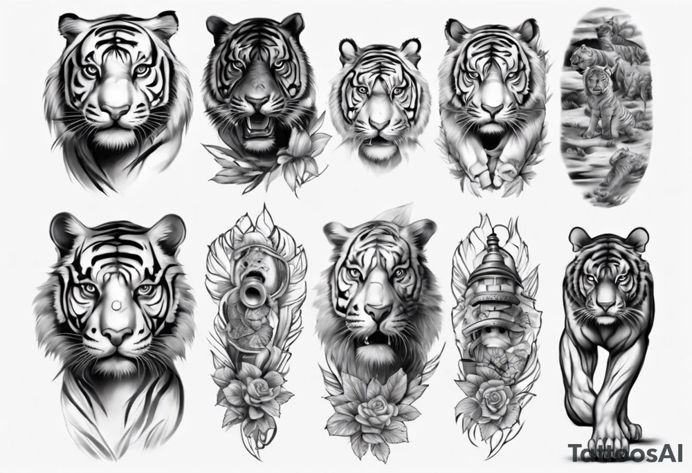 indian human 
tiger 
realistic leg sleeve tattoo idea