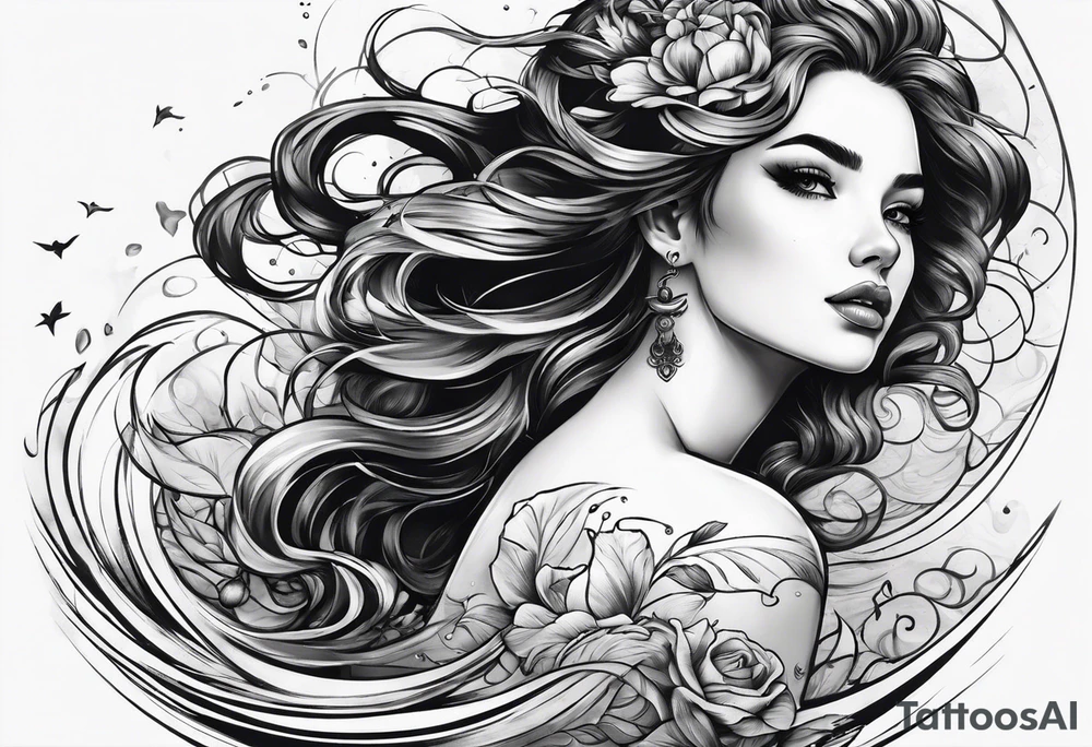 girl comfortably floating above water tattoo idea