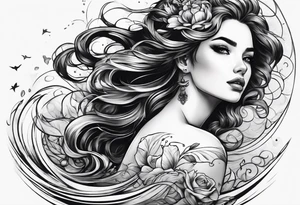 girl comfortably floating above water tattoo idea