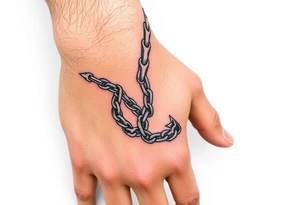 Chains wrapped around wrist going up to the thumb and index finger and connecting tattoo idea