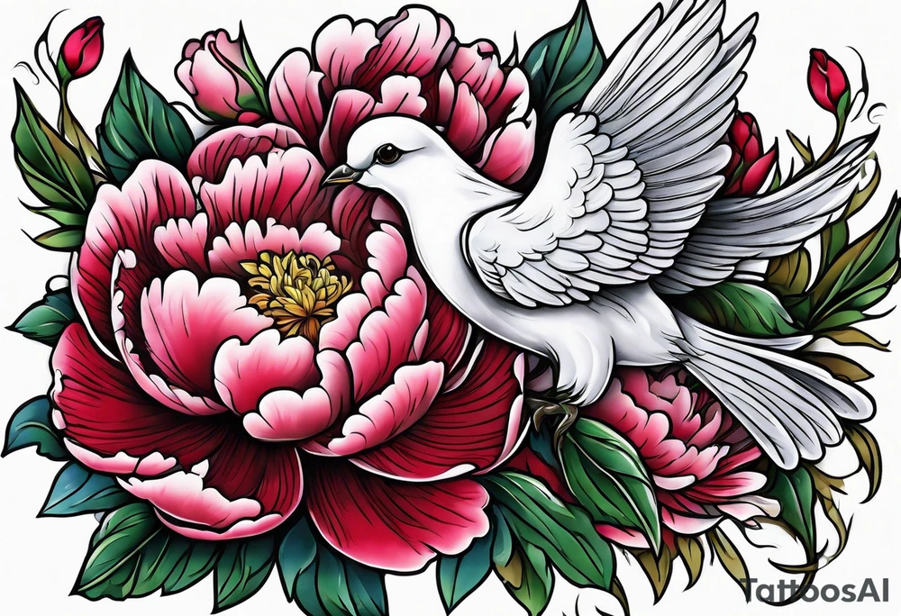Peony and dove tattoo idea