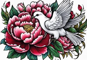 Peony and dove tattoo idea
