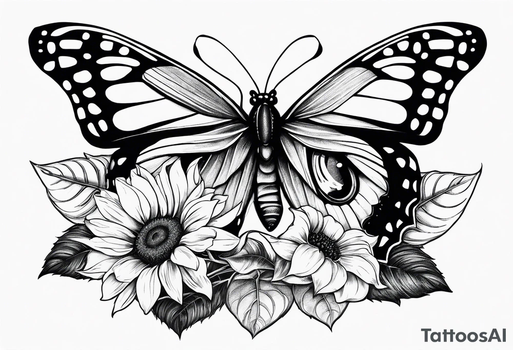Butterfly, sunflower, camera, book, flower rose tattoo idea